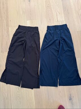 High-Waisted StretchTech Split-Hem Wide-Leg Pants Small petite Black and Navy